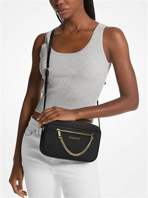 michael kors jet set large saffiano leather crossbody acorn|Michael Kors leather crossbody bag.